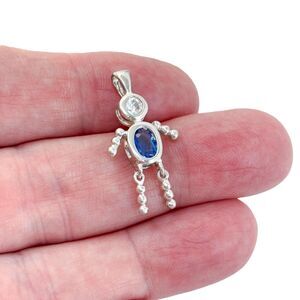 Vintage Sterling Silver 925 Blue Cubic Zirconia Boy Pendant